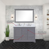 Lexora  LVD48DB310 Dukes 48 in. W x 22 in. D Dark Grey Double Bath Vanity, Cultured Marble Top, and 46 in. Mirror