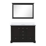 Lexora Dukes 48 in. W Espresso Double Sink Vanity Cabinet, White Quartz Top, and 46 in. Mirror