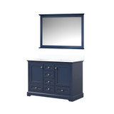 Lexora Dukes 48 in. W Navy Blue Double Sink Vanity Cabinet, White Quartz Top, and 46 in. Mirror