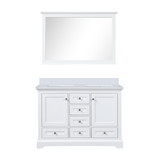 Lexora Dukes 48 in. W White Double Sink Vanity Cabinet, Cultured Marble Top, and 46 in. Mirror