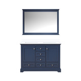 Lexora Dukes 48 in. W Navy Blue Double Sink Vanity Cabinet, Cultured Marble Top, and 46 in. Mirror