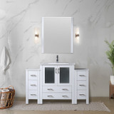 Lexora  LV341854SAESM28F Volez 54 in W x 18.25 in D White Bath Vanity with Side Cabinets, Faucet Set, White Ceramic Top, and 28 in Mirror