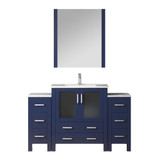 Lexora Volez 54 inch W Navy Blue Bath Vanity Cabinet with Side Cabinets, Faucet Set, White Ceramic Top, and 28 in Mirror