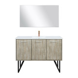 Lexora Lancy 48 inch W x 20 in D Rustic Acacia Bath Vanity Cabinet, White Quartz Top, Rose Gold Faucet Set and 43 in Mirror