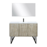 Lexora Lancy 48 inch W x 20 in D Rustic Acacia Bath Vanity Cabinet, White Quartz Top, Gun Metal Faucet Set and 43 in Mirror