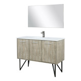 Lexora Lancy 48 inch W x 20 in D Rustic Acacia Bath Vanity Cabinet, White Quartz Top, Gun Metal Faucet Set and 43 in Mirror