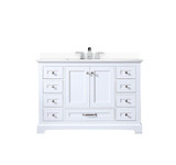 Lexora Dukes 48 in. W White Vanity Cabinet, Cultured Marble Top, and Faucet Set