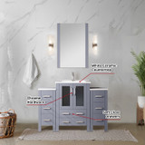 Lexora  LVV48S36B610 Volez 48 in W x 18.25 in D Dark Grey Single Bath Vanity with Side Cabinet, White Ceramic Top, and 34 in Mirror