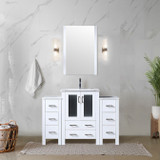 Lexora  LVV48S36A610 Volez 48 in W x 18.25 in D White Single Bath Vanity with Side Cabinet, White Ceramic Top, and 34 in Mirror