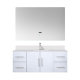 Lexora LVG48SM311 Geneva 48 in. W Glossy White Wall Mount Bath Vanity Cabinet, Cultured Marble Top, Faucet Set, and 48 in. LED Mirror