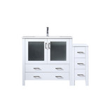 Lexora LVV48S36A601 Volez 48 inch W White Vanity Cabinet with Side Cabinet, White Ceramic Top, and Faucet Set