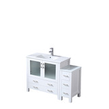 Lexora LVV48S36A601 Volez 48 inch W White Vanity Cabinet with Side Cabinet, White Ceramic Top, and Faucet Set