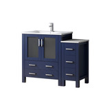 Lexora LVV48S36E601 Volez 48 inch W Navy Blue Vanity Cabinet with Side Cabinet, White Ceramic Top, and Faucet Set