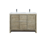 Lexora Lafarre 48 inch W x 20 in D Rustic Acacia Double Sink Vanity Cabinet, White Quartz Top and Chrome Faucet Set
