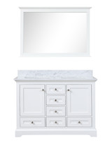 Lexora Dukes 48 in. W White Double Sink Vanity Cabinet, Carrara Marble Top, and 46 in. Mirror