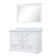 Lexora Dukes 48 in. W White Double Sink Vanity Cabinet, Carrara Marble Top, and 46 in. Mirror