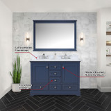 Lexora  LD342248DEDSM46 Dukes 48 in. W x 22 in. D Navy Blue Double Bath Vanity, Carrara Marble Top, and 46 in. Mirror