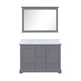 Lexora Dukes 48 in. W Dark Grey Double Sink Vanity Cabinet, Carrara Marble Top, and 46 in. Mirror