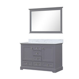 Lexora Dukes 48 in. W Dark Grey Double Sink Vanity Cabinet, Carrara Marble Top, and 46 in. Mirror