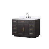 Lexora Abbey 48 inch W Black Oak Vanity Cabinet, Carrara Marble Top, and Faucet Set