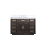 Lexora Abbey 48 inch W Brown Oak Vanity Cabinet, Carrara Marble Top, and Faucet Set