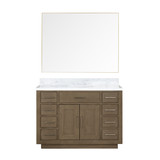 Lexora Abbey 48 inch W Grey Oak Vanity Cabinet, Carrara Marble Top, and 46 in Mirror