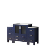 Lexora  LVV54S30E600 Volez 54 in W x 18.25 in D Navy Blue Single Bath Vanity with Side Cabinets, and White Ceramic Top