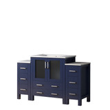 Lexora LVV54S30E600 Volez 54 inch W Navy Blue Vanity Cabinet with Side Cabinets, and White Ceramic Top