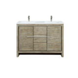 Lexora Lafarre 48 inch W x 20 in D Rustic Acacia Double Sink Vanity Cabinet, Cultured Marble Top and Brushed Nickel Faucet Set