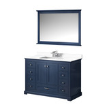 Lexora LVD48SE311 Dukes 48 in. W Navy Blue Vanity Cabinet, Cultured Marble Top, Faucet Set, and 46 in. Mirror