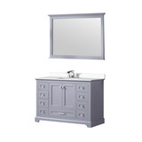 Lexora Dukes 48 in. W Dark Grey Vanity Cabinet, Cultured Marble Top, Faucet Set, and 46 in. Mirror