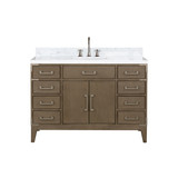 Lexora Laurel 48 inch W Grey Oak Vanity Cabinet, Carrara Marble Top, and Faucet Set