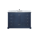 Lexora Dukes 48 in. W Navy Blue Vanity Cabinet, Carrara Marble Top, and Faucet Set