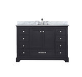 Lexora Dukes 48 in. W Espresso Vanity Cabinet, Carrara Marble Top, and Faucet Set
