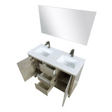 Lexora  LVLF48DRA313 Lafarre 48 in W x 20 in D Rustic Acacia Double Bath Vanity, Cultured Marble Top, Gun Metal Faucet Set and 43 in Mirror