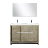Lexora Lafarre 48 inch W x 20 in D Rustic Acacia Double Sink Vanity Cabinet, White Quartz Top, Chrome Faucet Set and 43 in Mirror