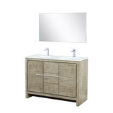 Lexora Lafarre 48 inch W x 20 in D Rustic Acacia Double Sink Vanity Cabinet, White Quartz Top, Chrome Faucet Set and 43 in Mirror