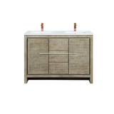 Lexora LLF48SKSOS000FRG Lafarre 48 inch W x 20 in D Rustic Acacia Double Sink Vanity Cabinet, White Quartz Top and Rose Gold Faucet Set