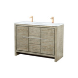 Lexora Lafarre 48 inch W x 20 in D Rustic Acacia Double Sink Vanity Cabinet, Cultured Marble Top and Rose Gold Faucet Set