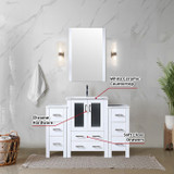 Lexora  LV341848SAESM22 Volez 48 in W x 18.25 in D White Bath Vanity with Side Cabinets, White Ceramic Top, and 22 in Mirror