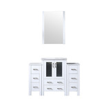 Lexora Volez 48 inch W White Bath Vanity Cabinet with Side Cabinets, White Ceramic Top, and 22 in Mirror
