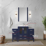 Lexora  LV341848SEESM22 Volez 48 in W x 18.25 in D Navy Blue Bath Vanity with Side Cabinets, White Ceramic Top, and 22 in Mirror