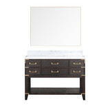 Lexora Norwalk 48 inch W Brown Oak Vanity Cabinet, Carrara Marble Top, and 46 in Mirror