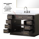 Lexora  LVA48SK110 Abbey 48 in W x 22 in D Brown Oak Single Bath Vanity, Carrara Marble Top, and 46 in Mirror