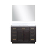 Lexora Abbey 48 inch W Black Oak Vanity Cabinet, Carrara Marble Top, and 46 in Mirror