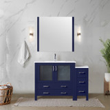 Lexora  LVV48S36E611 Volez 48 in W x 18.25 in D Navy Blue Single Bath Vanity with Side Cabinet, White Ceramic Top, and 34 in Mirror