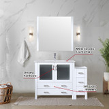 Lexora  LVV48S36A611 Volez 48 in W x 18.25 in D White Single Bath Vanity with Side Cabinet, White Ceramic Top, and 34 in Mirror