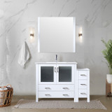 Lexora  LVV48S36A611 Volez 48 in W x 18.25 in D White Single Bath Vanity with Side Cabinet, White Ceramic Top, and 34 in Mirror