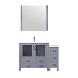 Lexora LVV48S36B611 Volez 48 inch W Dark Grey Vanity Cabinet with Side Cabinet, White Ceramic Top, and 34 in Mirror