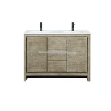 Lexora LLF48SKSOS000FGM Lafarre 48 inch W x 20 in D Rustic Acacia Double Sink Vanity Cabinet, White Quartz Top and Gun Metal Faucet Set